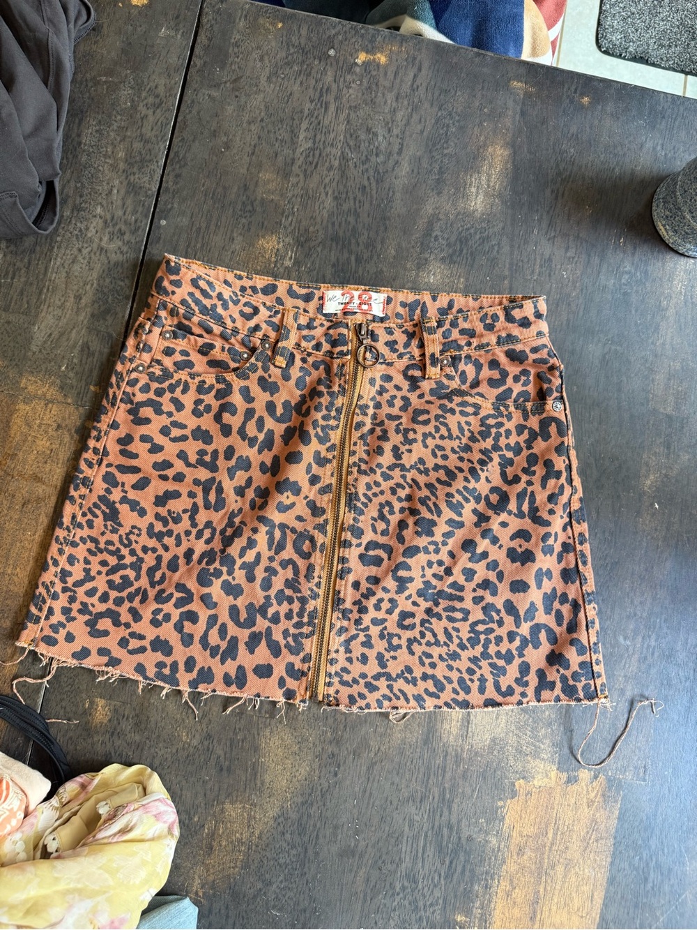 Free People Leopard Zip-Front Mini Skirt - Brown/Black
